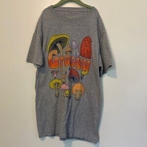 HIPPIE Retro Groovy Mushroom T Shirt Tee Shirt Top Heathered Gray xs